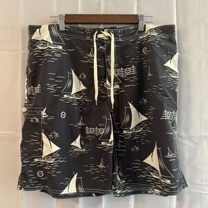 Ralph Lauren Polo Mens 36 Navy Nautical Swim Trunks Board Shorts Sailboats Surf